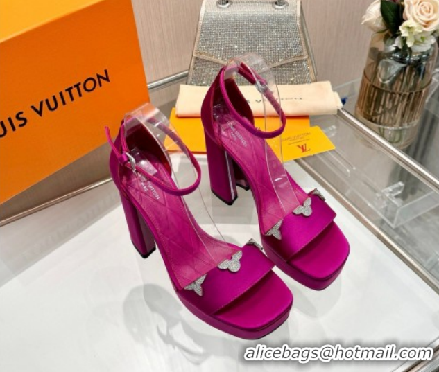 Charming Louis Vuitton Swing Platform Sandals 11cm in Satin Fuchsia Pink 1AIUXG 1219108