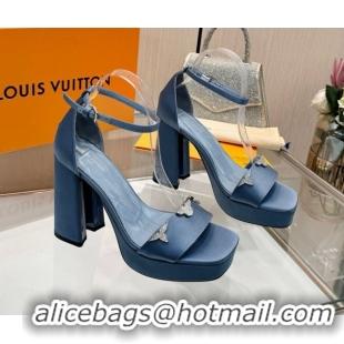 Hot Style Louis Vuitton Swing Platform Sandals 11cm in Satin Jean Blue 1AIUXG 1219109