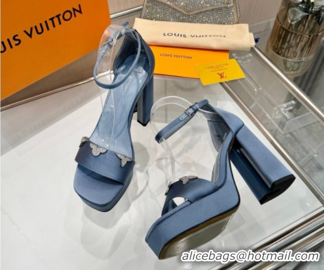 Hot Style Louis Vuitton Swing Platform Sandals 11cm in Satin Jean Blue 1AIUXG 1219109