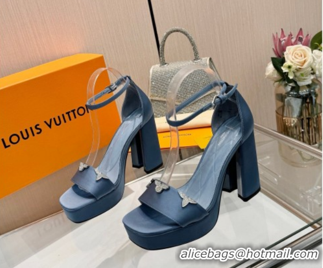 Hot Style Louis Vuitton Swing Platform Sandals 11cm in Satin Jean Blue 1AIUXG 1219109