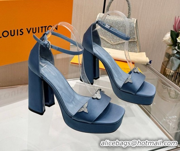 Hot Style Louis Vuitton Swing Platform Sandals 11cm in Satin Jean Blue 1AIUXG 1219109