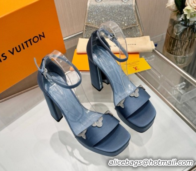 Hot Style Louis Vuitton Swing Platform Sandals 11cm in Satin Jean Blue 1AIUXG 1219109