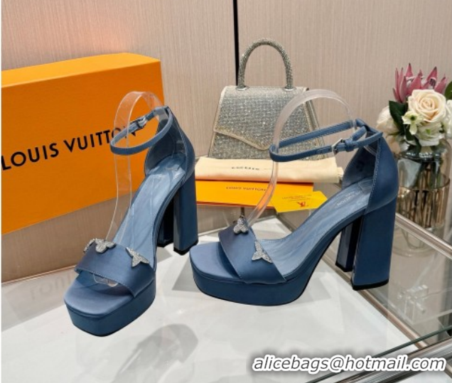 Hot Style Louis Vuitton Swing Platform Sandals 11cm in Satin Jean Blue 1AIUXG 1219109