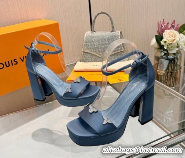 Hot Style Louis Vuitton Swing Platform Sandals 11cm in Satin Jean Blue 1AIUXG 1219109
