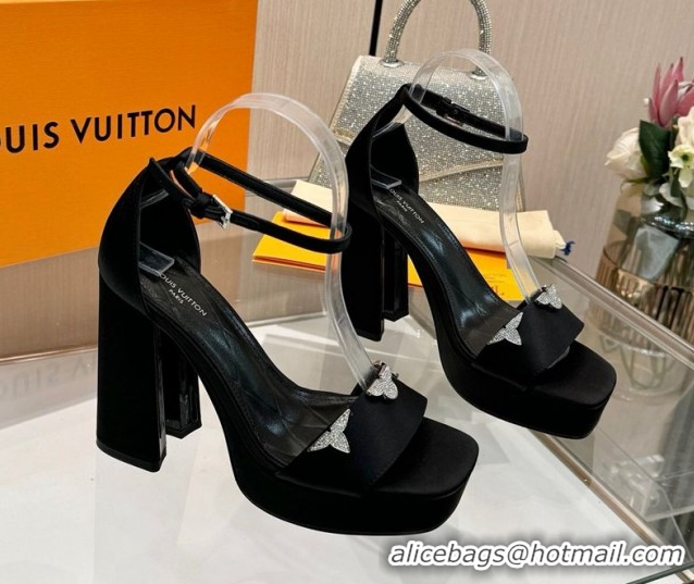 Good Quality Louis Vuitton Swing Platform Sandals 11cm in Satin Black 1AIUXG 1219110