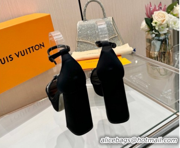 Good Quality Louis Vuitton Swing Platform Sandals 11cm in Satin Black 1AIUXG 1219110