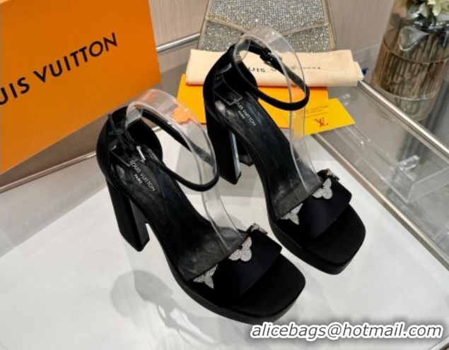 Good Quality Louis Vuitton Swing Platform Sandals 11cm in Satin Black 1AIUXG 1219110