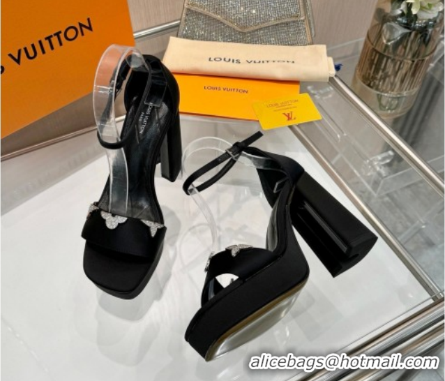 Good Quality Louis Vuitton Swing Platform Sandals 11cm in Satin Black 1AIUXG 1219110
