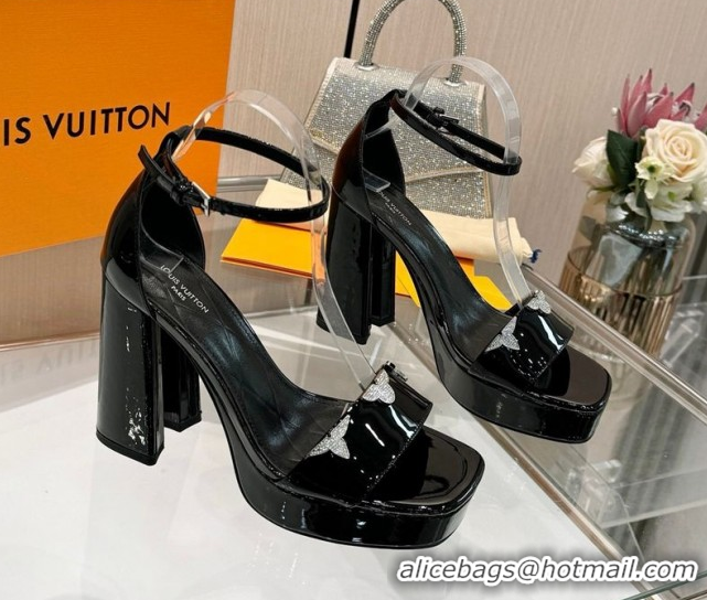 Shop Duplicate Louis Vuitton Swing Platform Sandals 11cm in Patent Leather Black 1AIUXG 1219111