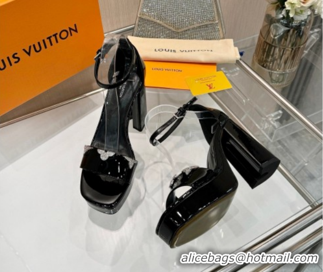 Shop Duplicate Louis Vuitton Swing Platform Sandals 11cm in Patent Leather Black 1AIUXG 1219111