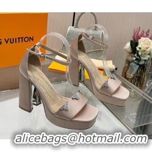 Stylish Louis Vuitton Swing Platform Sandals 11cm in Satin Nude 1AIUXG 1219112