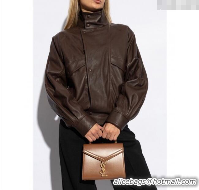 Top Design Saint Laurent Cassandre Mini Bag in Grained Leather 602716 Apricot 2025