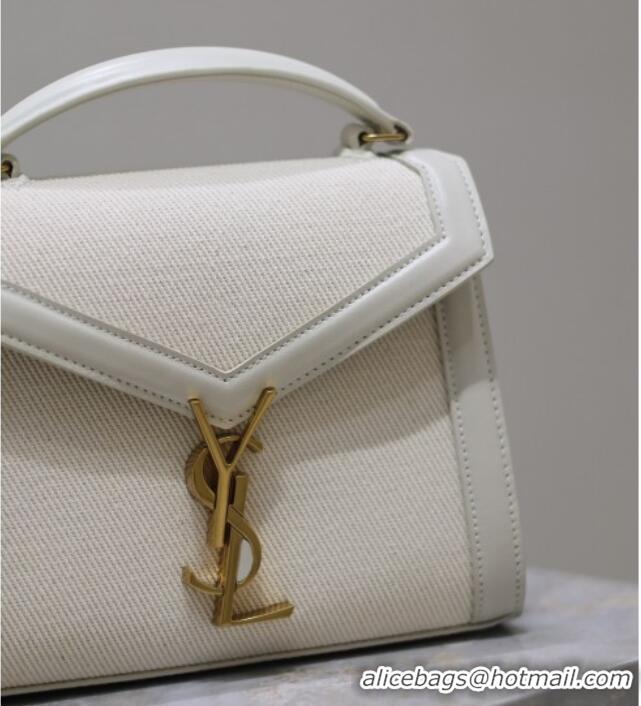 Unique Grade Saint Laurent Cassandre Mini Bag in Cotton Linen and Leather 602716 White 2025