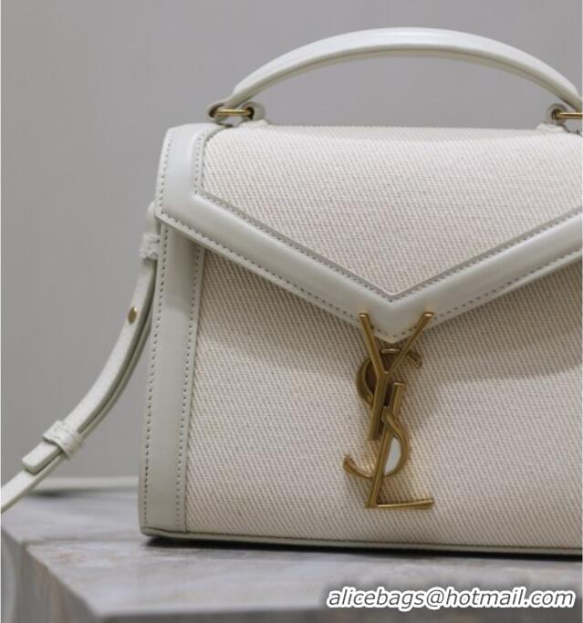 Unique Grade Saint Laurent Cassandre Mini Bag in Cotton Linen and Leather 602716 White 2025