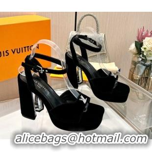 Top Grade Louis Vuitton Swing Platform Sandals 11cm in Velvet Black 2025 1AICSA 1219113