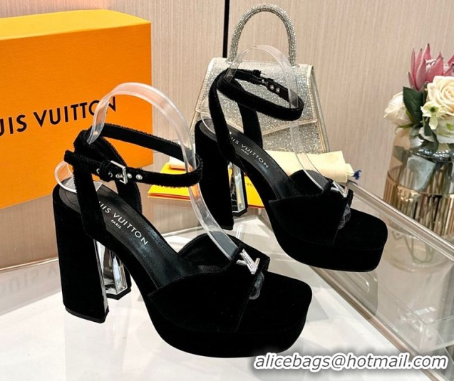Top Grade Louis Vuitton Swing Platform Sandals 11cm in Velvet Black 2025 1AICSA 1219113