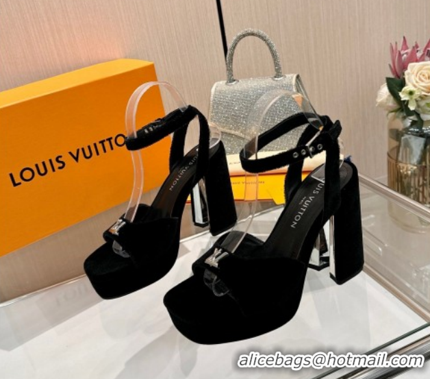 Top Grade Louis Vuitton Swing Platform Sandals 11cm in Velvet Black 2025 1AICSA 1219113