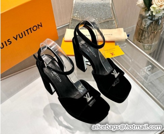 Top Grade Louis Vuitton Swing Platform Sandals 11cm in Velvet Black 2025 1AICSA 1219113