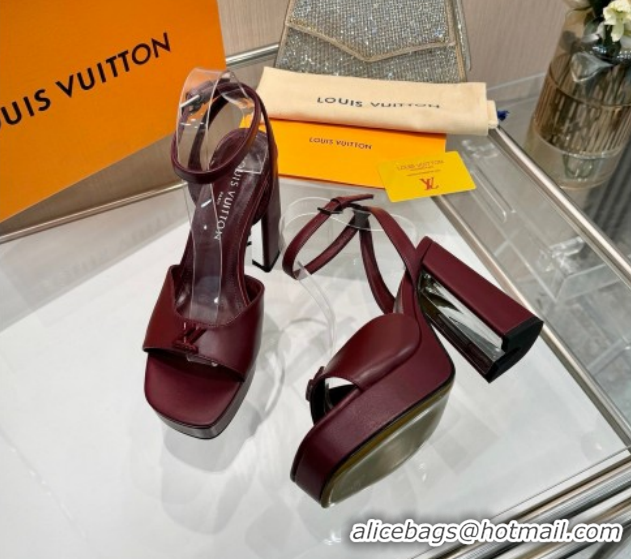 Good Quality Louis Vuitton Swing Platform Sandals 11cm in Calf Leather Dark Burgundy 1AICSA 1219115