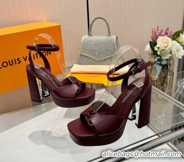 Good Quality Louis Vuitton Swing Platform Sandals 11cm in Calf Leather Dark Burgundy 1AICSA 1219115