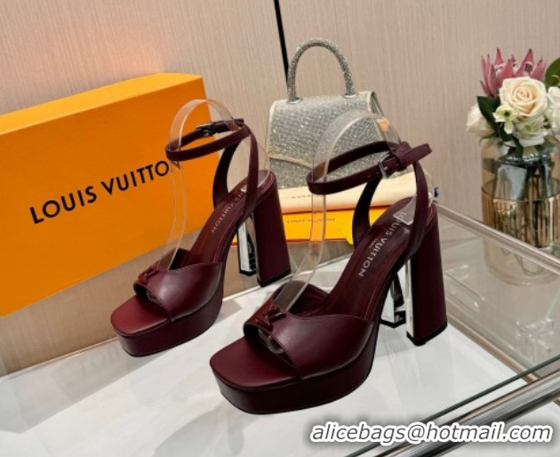 Good Quality Louis Vuitton Swing Platform Sandals 11cm in Calf Leather Dark Burgundy 1AICSA 1219115