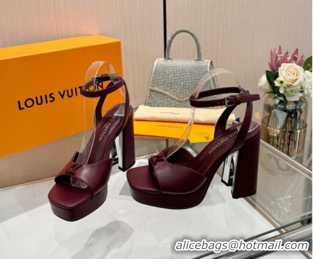 Good Quality Louis Vuitton Swing Platform Sandals 11cm in Calf Leather Dark Burgundy 1AICSA 1219115