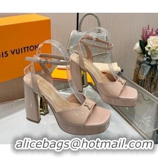 Buy Luxury Louis Vuitton Swing Platform Sandals 11cm in Patent Leather Nude 1AICSA 1219116