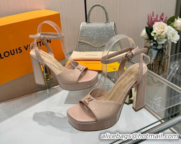 Buy Luxury Louis Vuitton Swing Platform Sandals 11cm in Patent Leather Nude 1AICSA 1219116