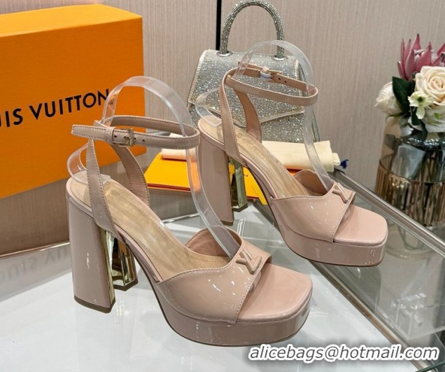 Buy Luxury Louis Vuitton Swing Platform Sandals 11cm in Patent Leather Nude 1AICSA 1219116