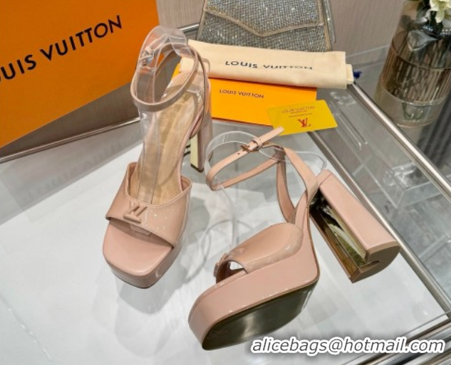 Buy Luxury Louis Vuitton Swing Platform Sandals 11cm in Patent Leather Nude 1AICSA 1219116