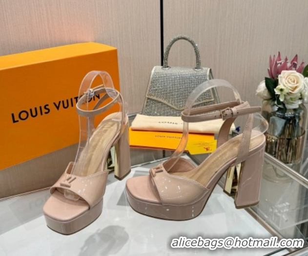 Buy Luxury Louis Vuitton Swing Platform Sandals 11cm in Patent Leather Nude 1AICSA 1219116