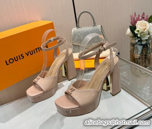 Buy Luxury Louis Vuitton Swing Platform Sandals 11cm in Patent Leather Nude 1AICSA 1219116