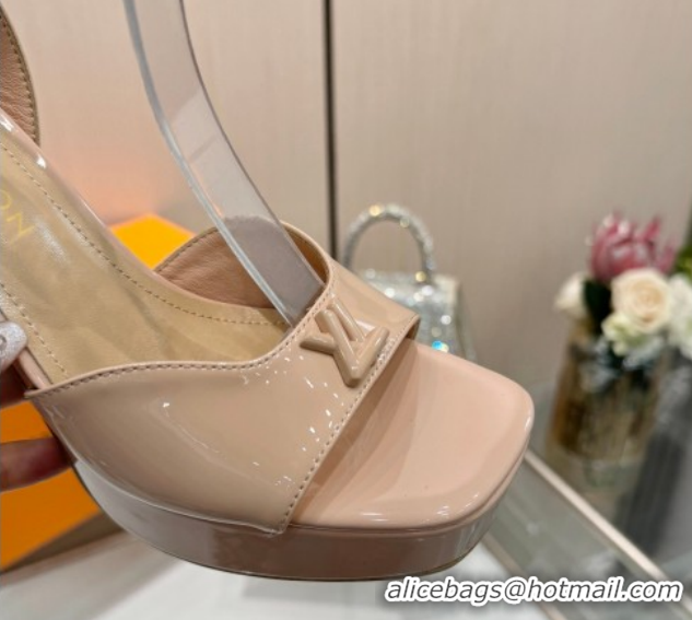 Buy Luxury Louis Vuitton Swing Platform Sandals 11cm in Patent Leather Nude 1AICSA 1219116