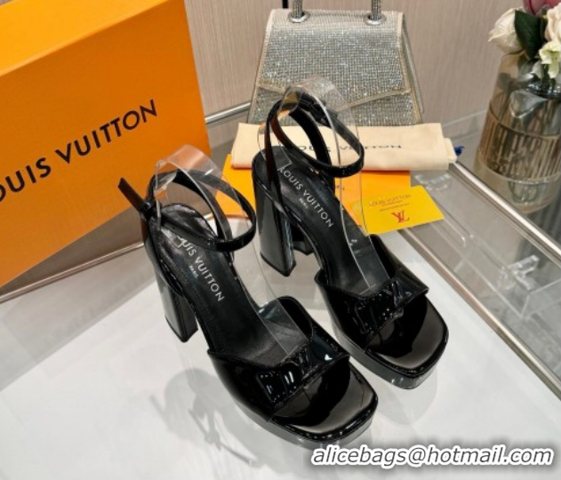 Pretty Style Louis Vuitton Swing Platform Sandals 11cm in Patent Leather Black 1AICSA 1219117