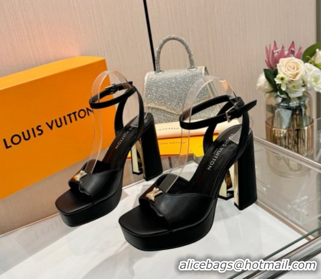 Best Grade Louis Vuitton Swing Platform Sandals 11cm in Calf Leather Black 1AICSA 1219118