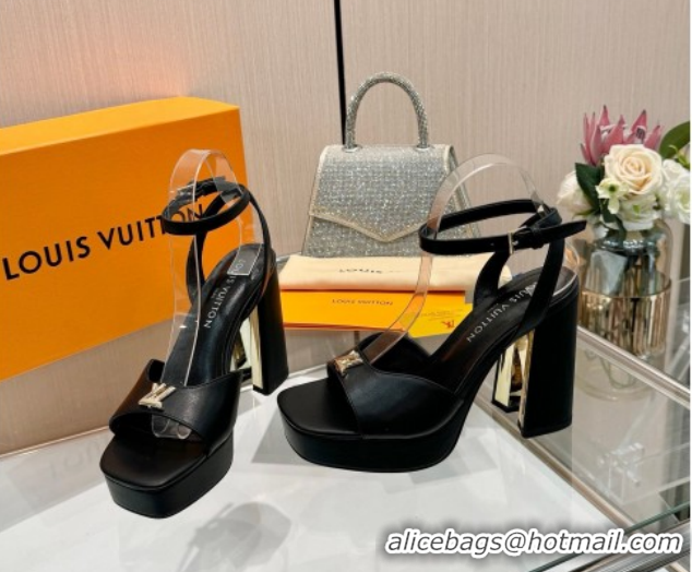 Best Grade Louis Vuitton Swing Platform Sandals 11cm in Calf Leather Black 1AICSA 1219118