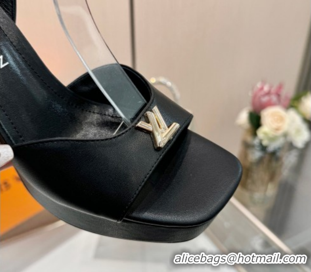 Best Grade Louis Vuitton Swing Platform Sandals 11cm in Calf Leather Black 1AICSA 1219118
