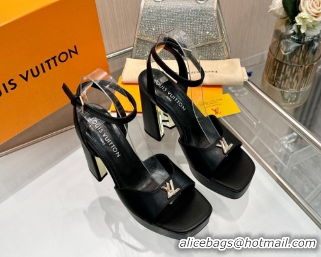 Best Grade Louis Vuitton Swing Platform Sandals 11cm in Calf Leather Black 1AICSA 1219118