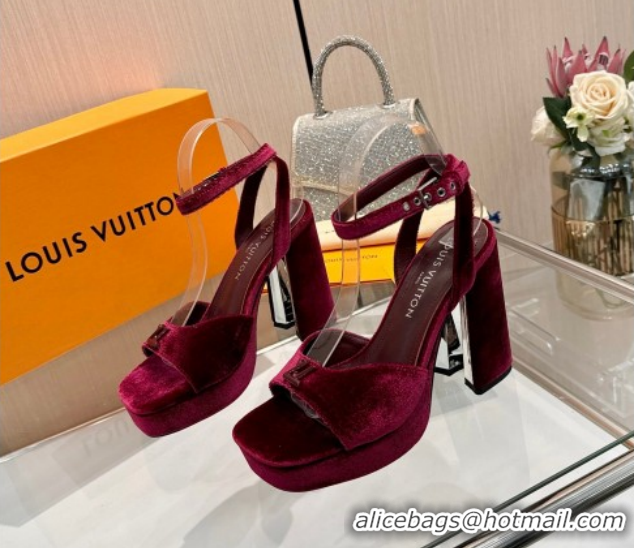 Stylish Louis Vuitton Swing Platform Sandals 11cm in Velvet Red 1AICSA 1219119