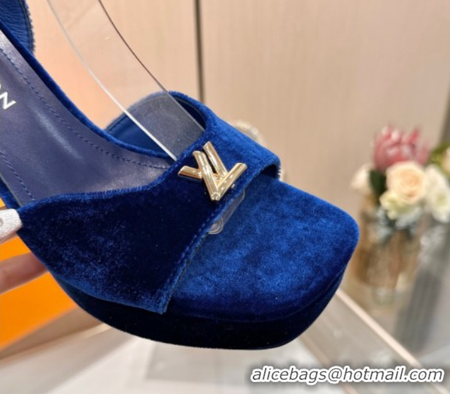 Sumptuous Louis Vuitton Swing Platform Sandals 11cm in Velvet Blue 2025 1AICSA 1219120