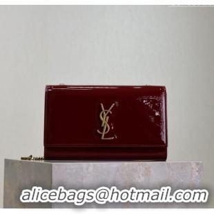 Low Cost Saint Laurent Kate Medium Chain Bag in Patent Leather 364021 Dark Burgundy 2025