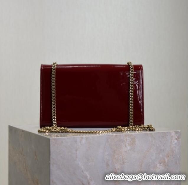 Low Cost Saint Laurent Kate Medium Chain Bag in Patent Leather 364021 Dark Burgundy 2025