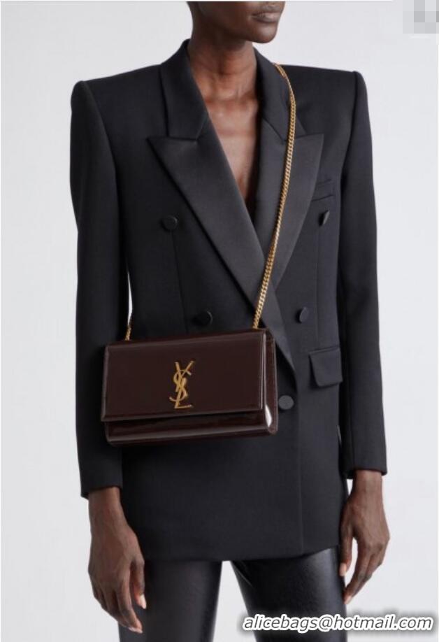 Low Cost Saint Laurent Kate Medium Chain Bag in Patent Leather 364021 Dark Burgundy 2025