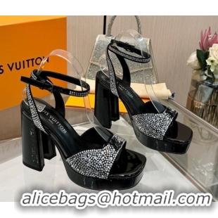Luxurious Louis Vuitton Swing Platform Sandals 11cm in Suede and Strass Black/Crystal 1AICSA 1219122
