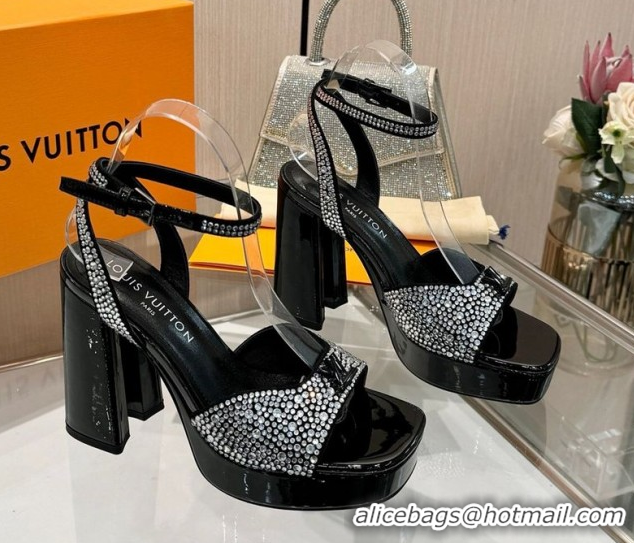 Luxurious Louis Vuitton Swing Platform Sandals 11cm in Suede and Strass Black/Crystal 1AICSA 1219122