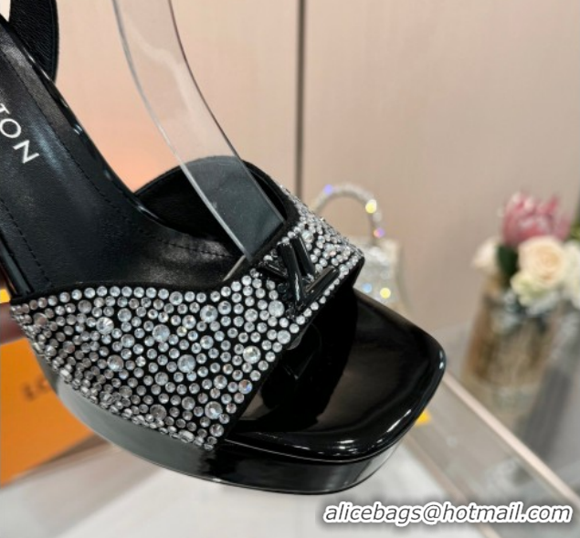 Luxurious Louis Vuitton Swing Platform Sandals 11cm in Suede and Strass Black/Crystal 1AICSA 1219122