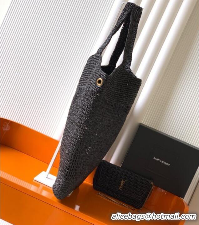 Famous Brand Saint Laurent Icare Tote Bag in Raffia Straw 772191 Black 2025