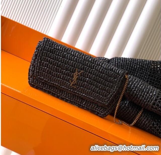 Famous Brand Saint Laurent Icare Tote Bag in Raffia Straw 772191 Black 2025