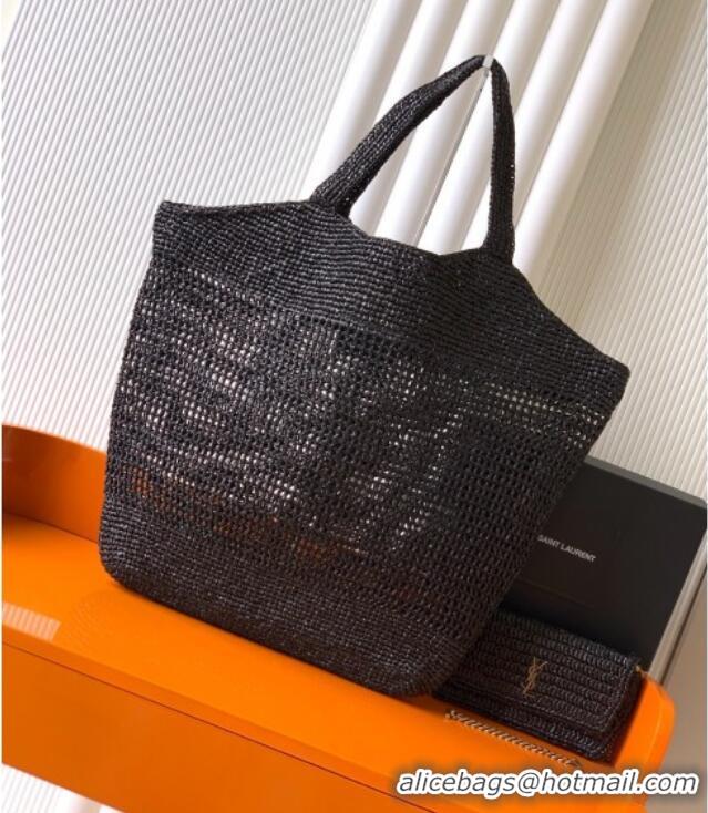 Famous Brand Saint Laurent Icare Tote Bag in Raffia Straw 772191 Black 2025