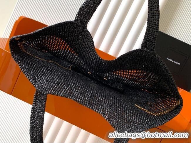 Famous Brand Saint Laurent Icare Tote Bag in Raffia Straw 772191 Black 2025